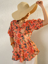Orange Floral Asymmetric Hem Peplum Top-SASSAFRAS