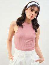 Pink Rib Overlock Detail Tank Top-SASSAFRAS BASICS
