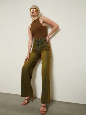 Tan Rib Overlock Detail Tank Top-SASSAFRAS BASICS