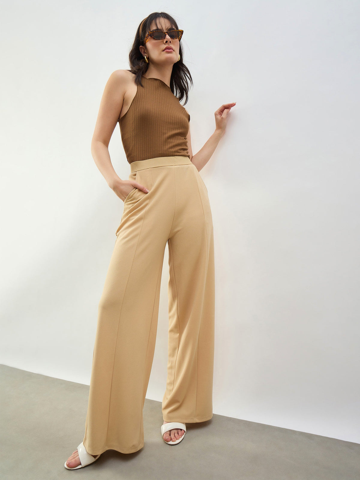 Tan Rib Overlock Detail Tank Top-SASSAFRAS BASICS