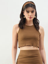 Tan Rib Overlock Hem Crop Tank Top-SASSAFRAS BASICS