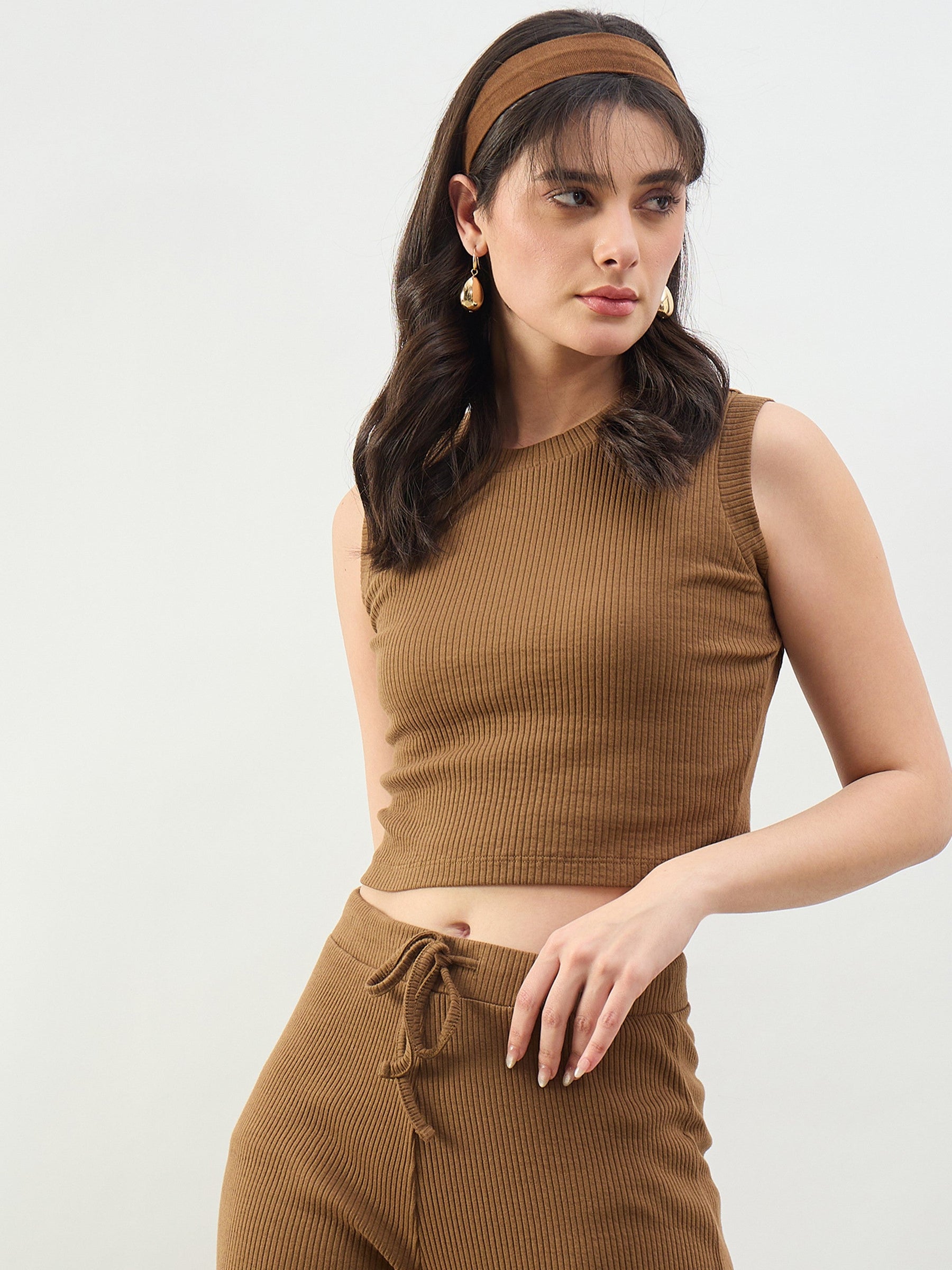 Tan Rib Short Tank Top-SASSAFRAS BASICS