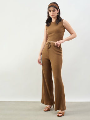 Tan Rib Short Tank Top With Drawstring Pants-SASSAFRAS BASICS