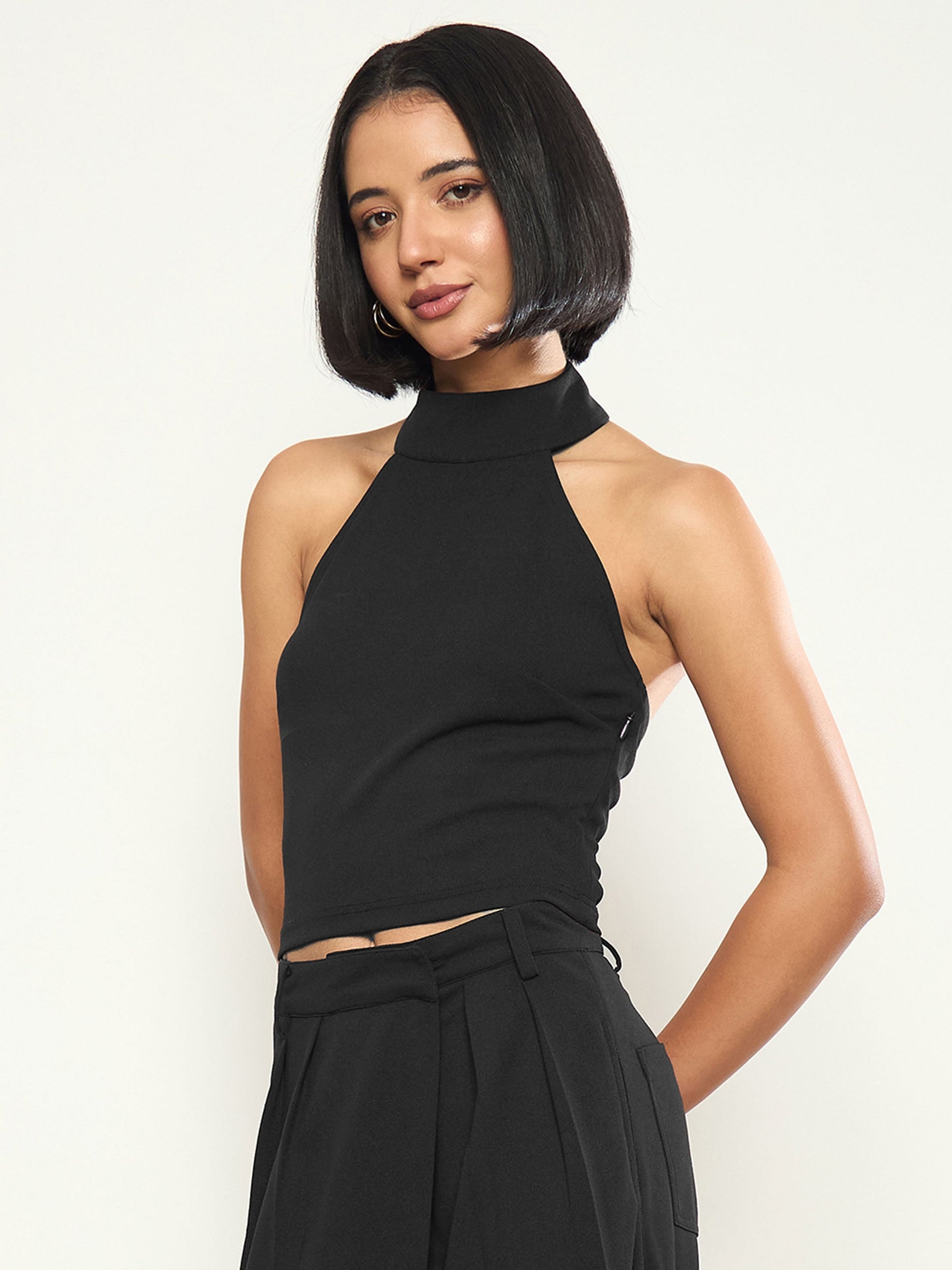 Black Halter Neck Top -SASSAFRAS