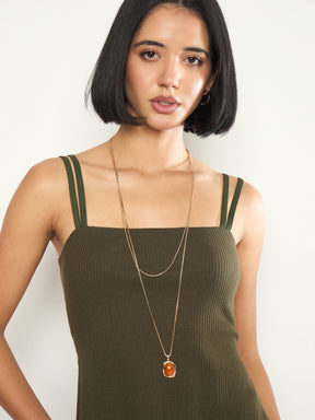Olive Rib Back Cut-Out Strappy Top With Elasticated Track Pants-SASSAFRAS