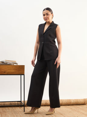 Black Notch Collar Sleeveless Top With Elasticated Pant-SASSAFRAS worklyf