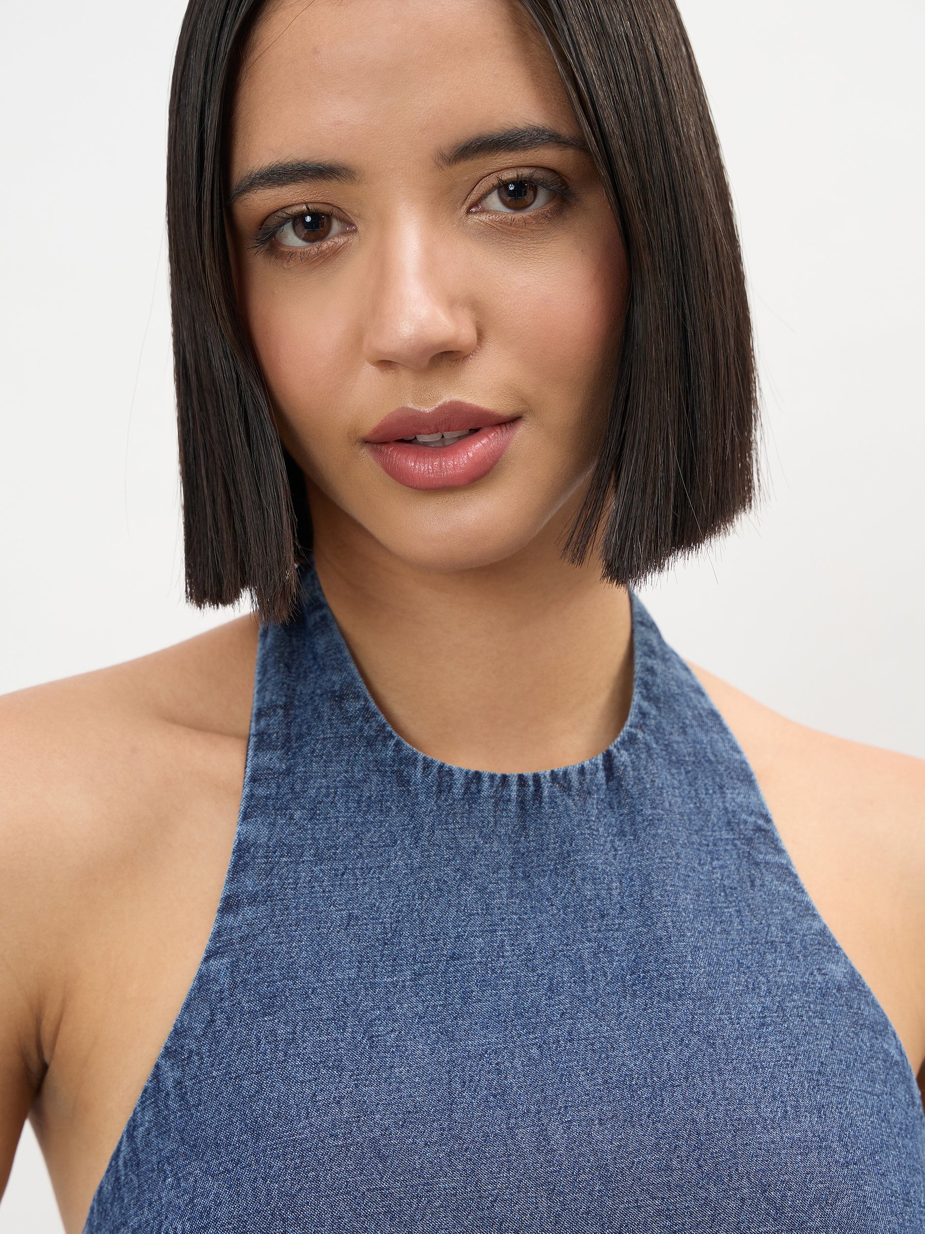 Blue Blast Tencel Halter Neck Peplum Top -SASSAFRAS