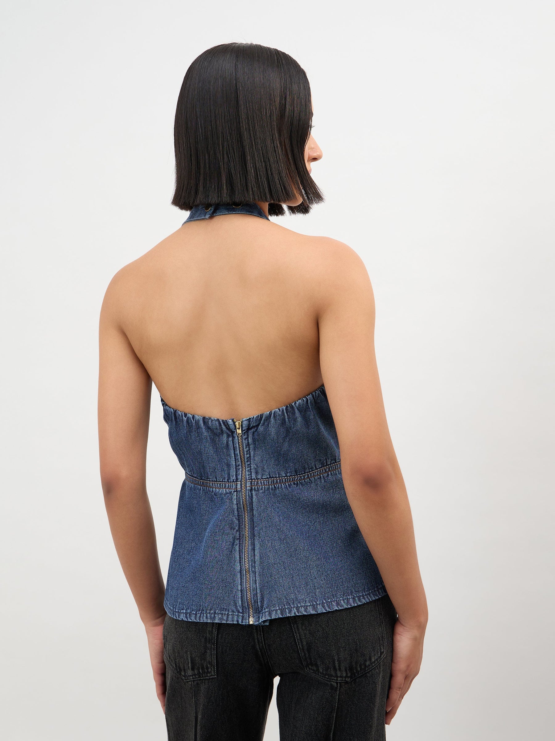 Women Blue Blast Tencel Halter Neck Peplum Top