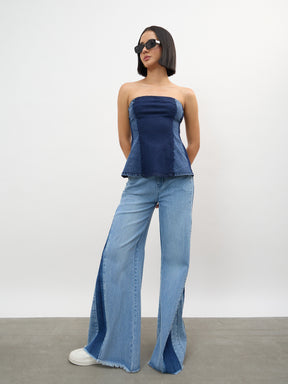 Navy Colour Blocking Tube Top-SASSAFRAS
