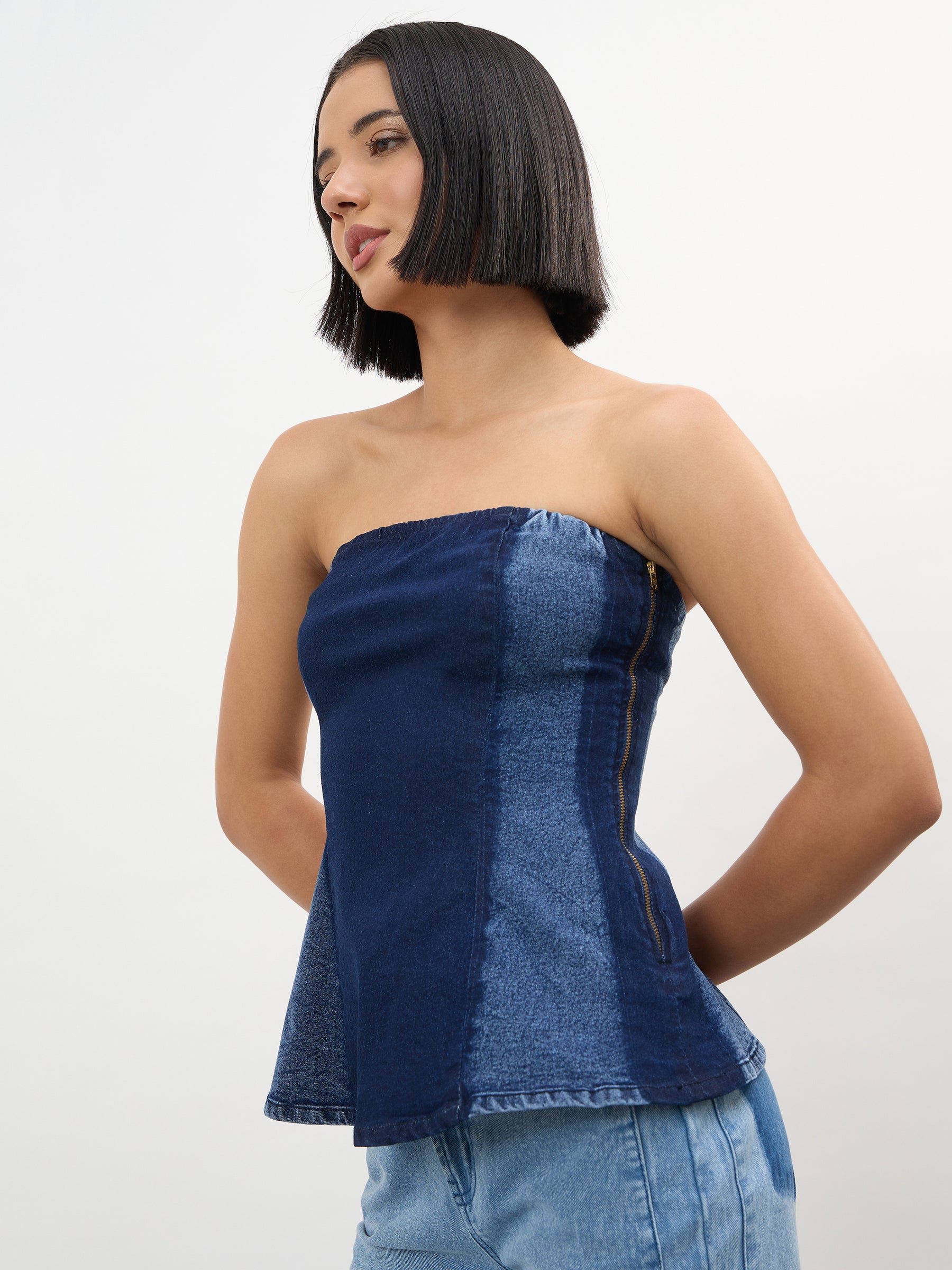 Navy Colour Blocking Tube Top-SASSAFRAS