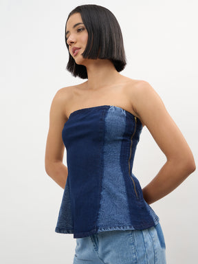 Navy Colour Blocking Tube Top-SASSAFRAS