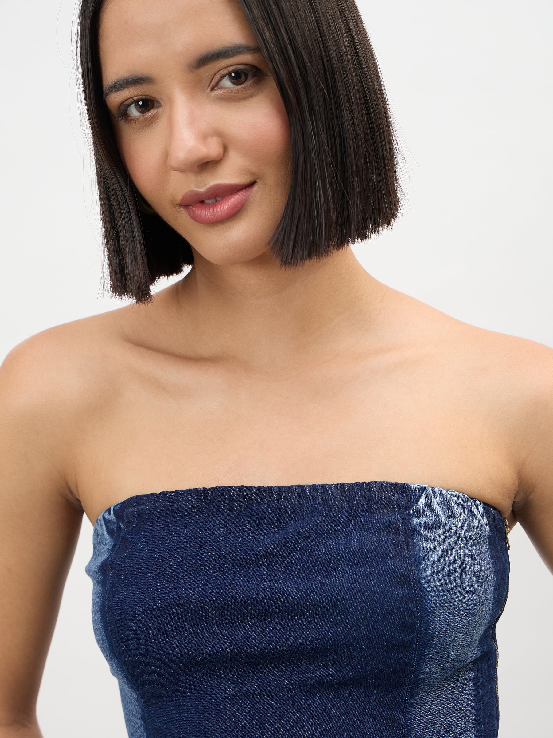 Navy Colour Blocking Tube Top-SASSAFRAS