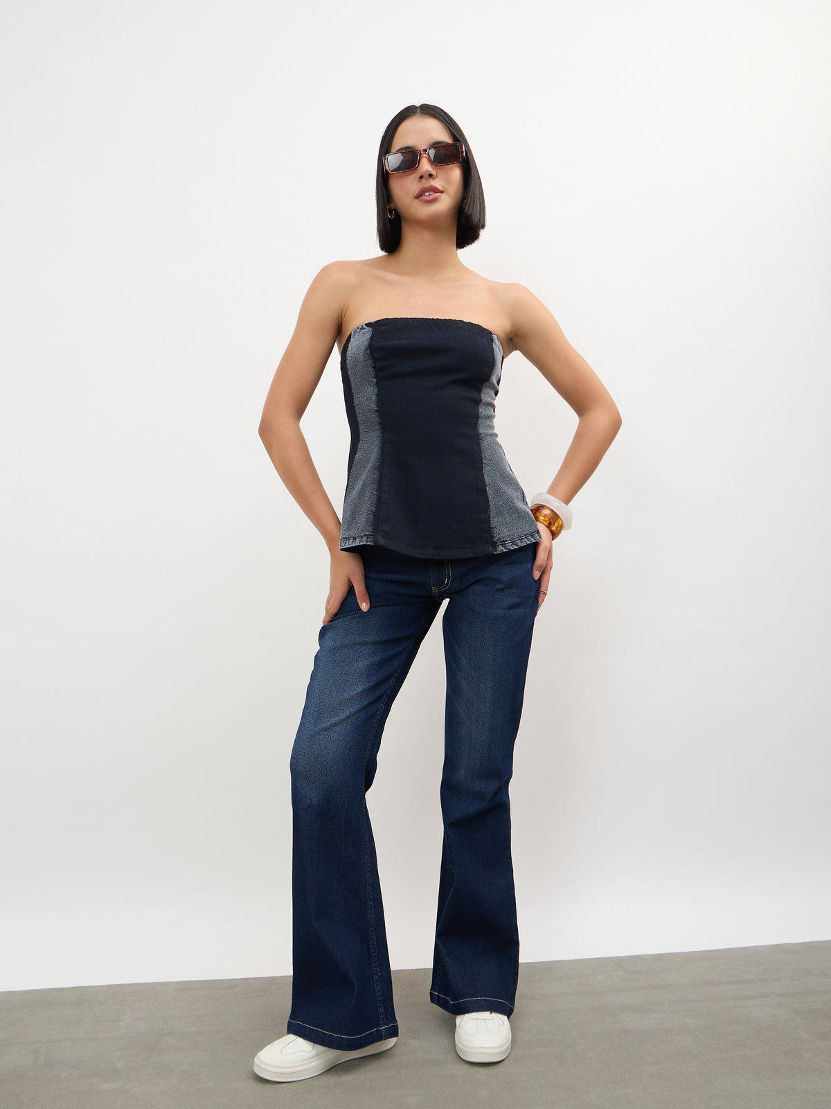 Black Colour Blocking Tube Top-SASSAFRAS