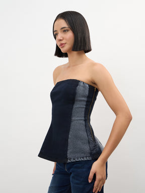 Black Colour Blocking Tube Top-SASSAFRAS