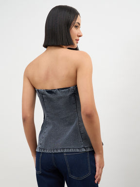 Black Colour Blocking Tube Top-SASSAFRAS