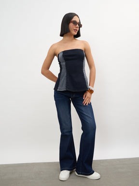 Women Black Colour Blocking Tube Top