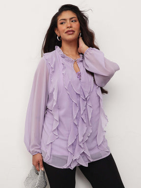 Lavender Solid Front Frill Top-SASSAFRAS Curve