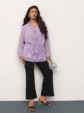 Lavender Solid Front Frill Top-SASSAFRAS Curve