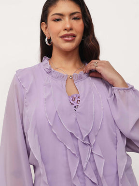 Lavender Solid Front Frill Top-SASSAFRAS Curve