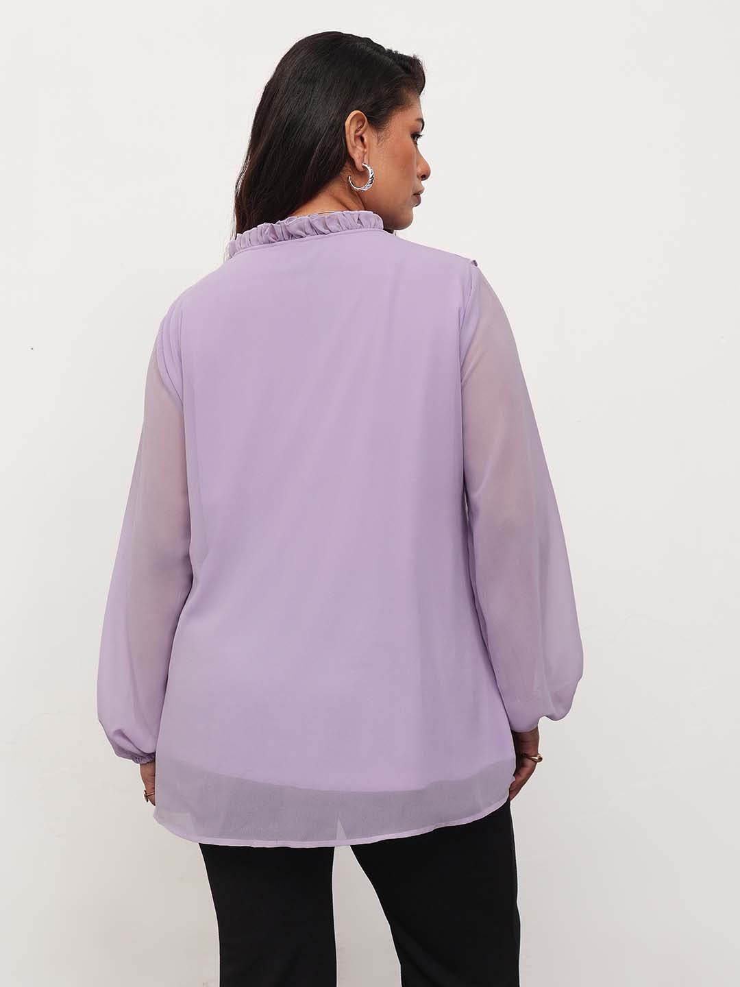 Lavender Solid Front Frill Top-SASSAFRAS Curve