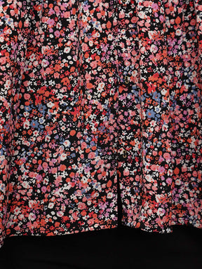 Women Black Multi Ditsy Floral V-Neck Peplum Top