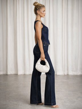 Navy Denim Front Zipper Vest Top-SASSAFRAS