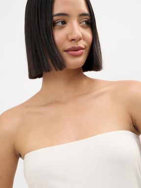 Off-White Rib Side Slit Tube Top-SASSAFRAS