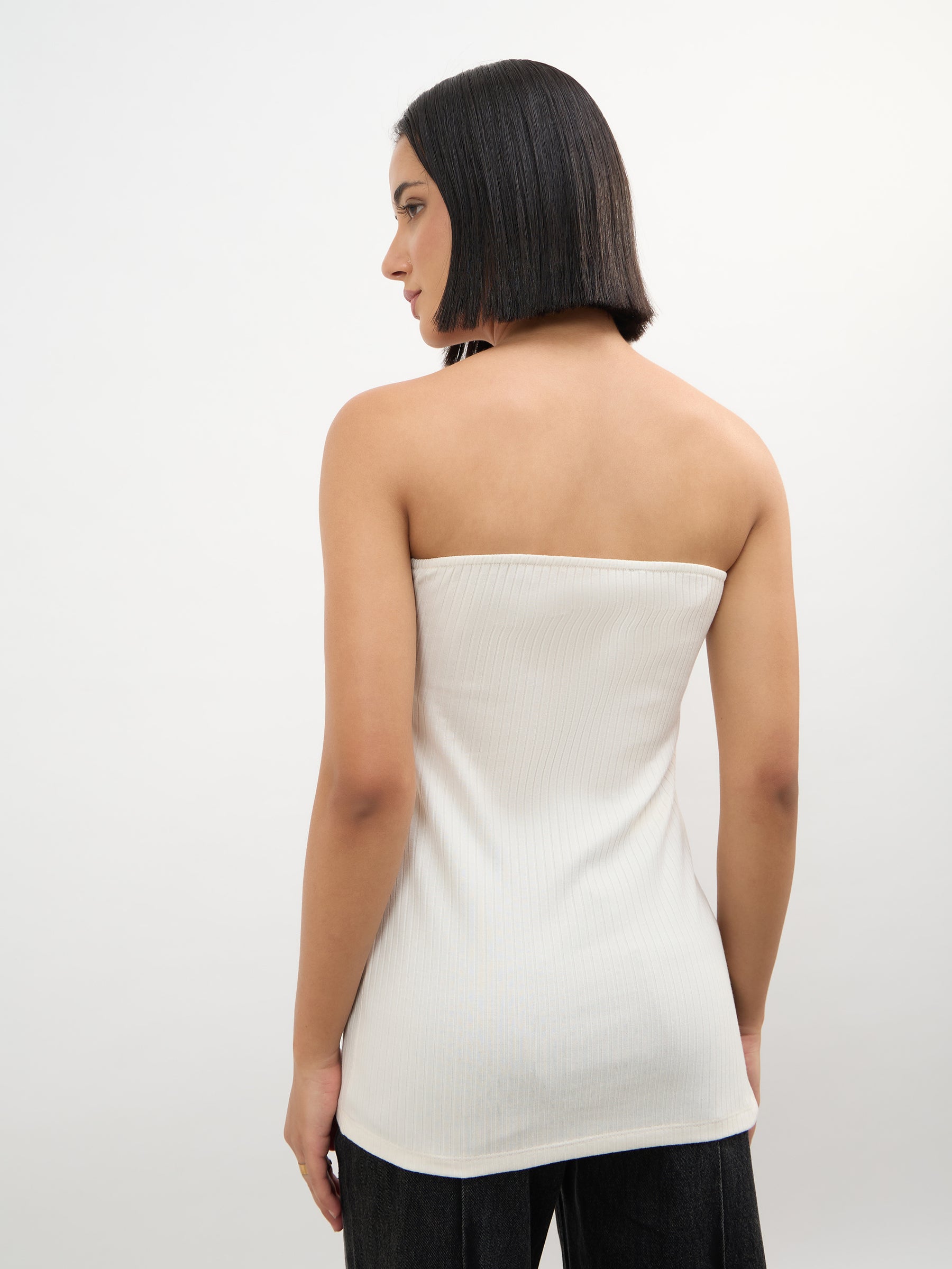 Off-White Rib Side Slit Tube Top-SASSAFRAS