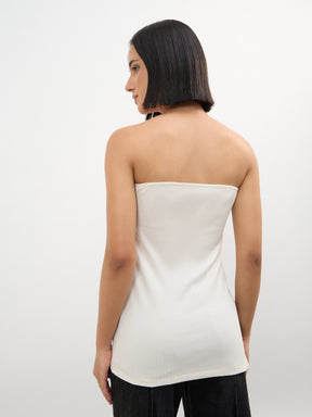 Off-White Rib Side Slit Tube Top-SASSAFRAS