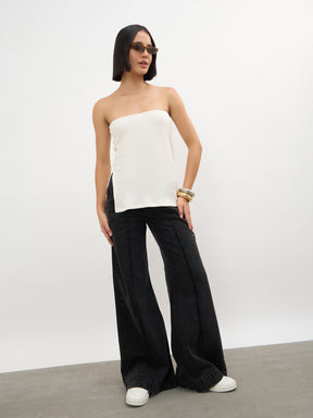 Off-White Rib Side Slit Tube Top-SASSAFRAS