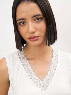 Off-White Rib Sleeveless V-Neck Top -SASSAFRAS