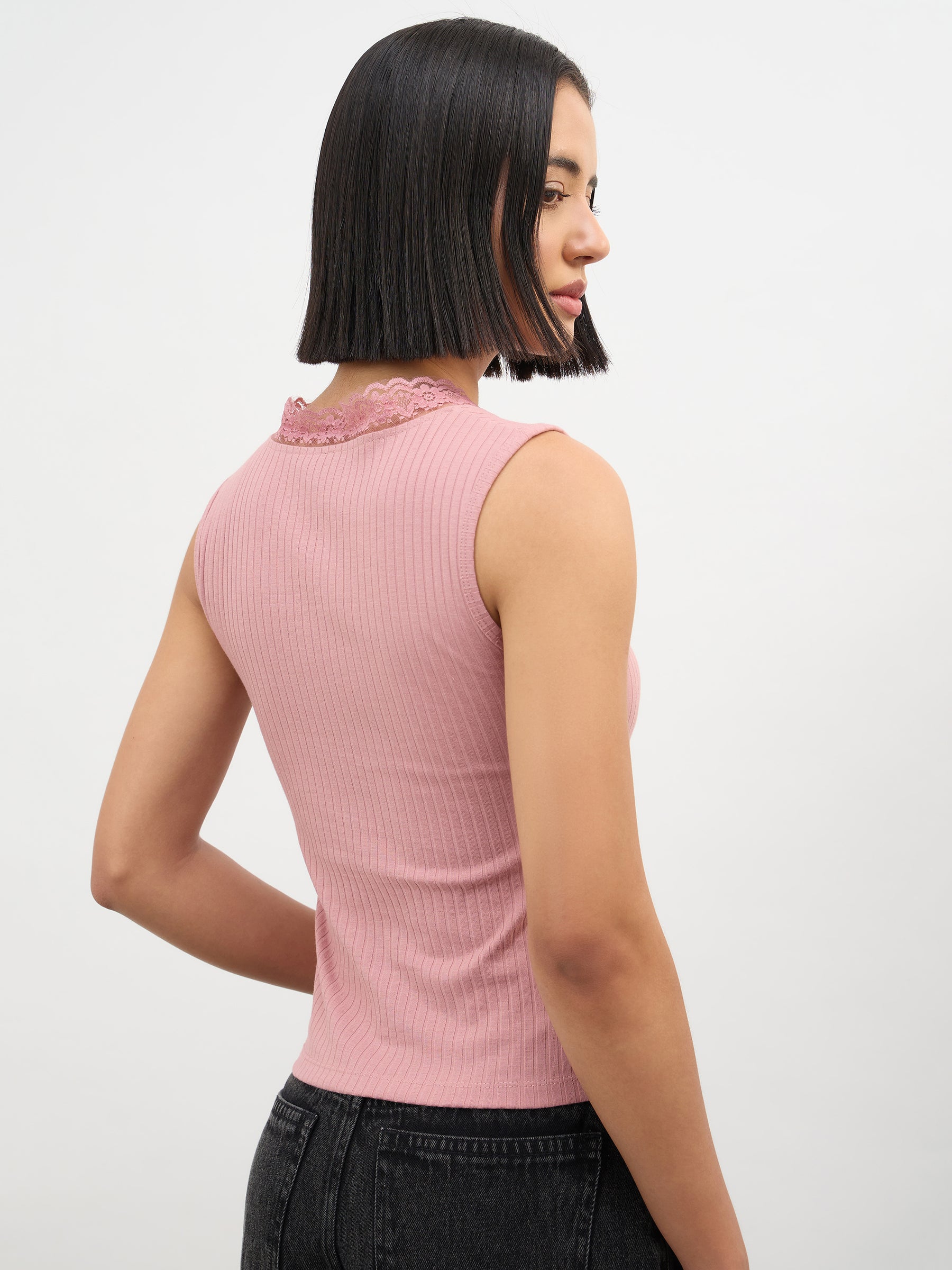 Pink Rib Sleeveless V-Neck Top -SASSAFRAS