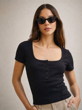 Black Square-Neck Regular Top-SASSAFRAS