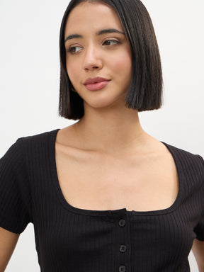 Black Square-Neck Regular Top-SASSAFRAS