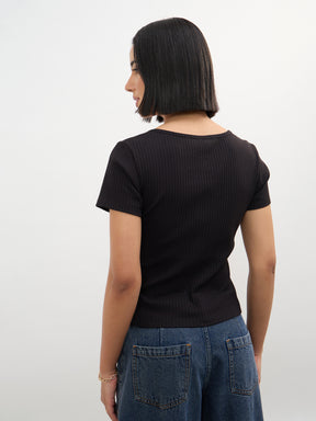 Black Square-Neck Regular Top-SASSAFRAS