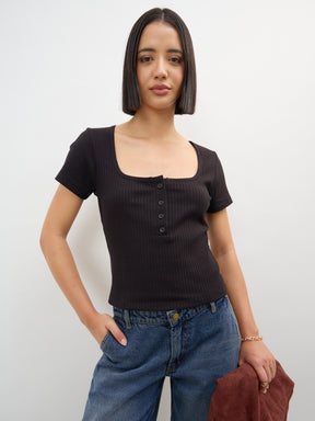 Women Black Square-Neck Regular Top