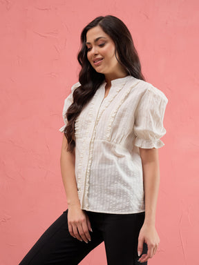 White Frill Placket Regular Top -SASSAFRAS