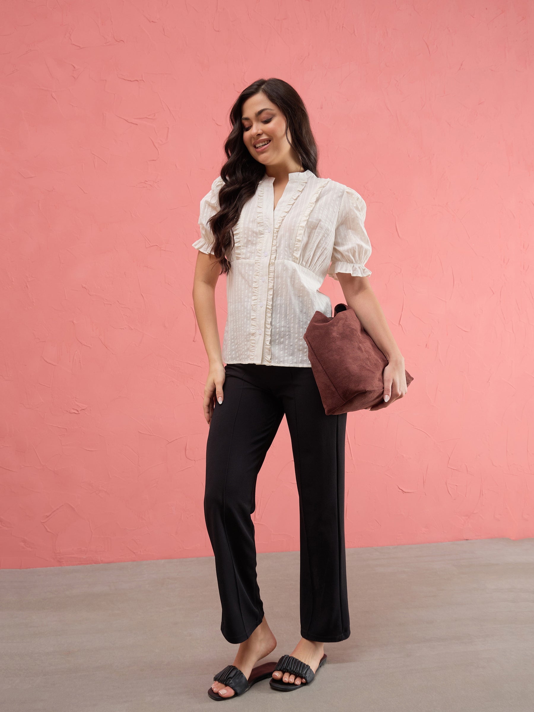 White Frill Placket Regular Top -SASSAFRAS