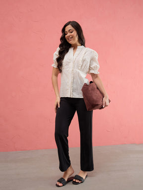 White Frill Placket Regular Top -SASSAFRAS