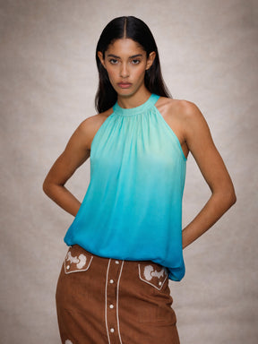 Sea Green Ombree Halter Neck A-Line Top-SASSAFRAS