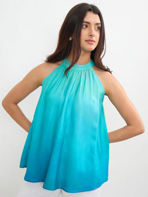 Sea Green Ombree Halter Neck A-Line Top-SASSAFRAS