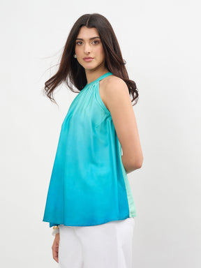 Sea Green Ombree Halter Neck A-Line Top-SASSAFRAS