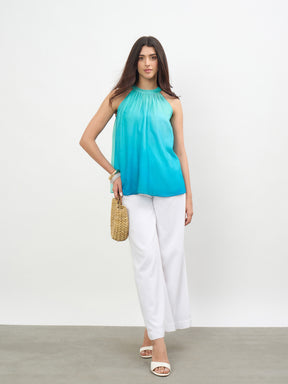 Sea Green Ombree Halter Neck A-Line Top-SASSAFRAS