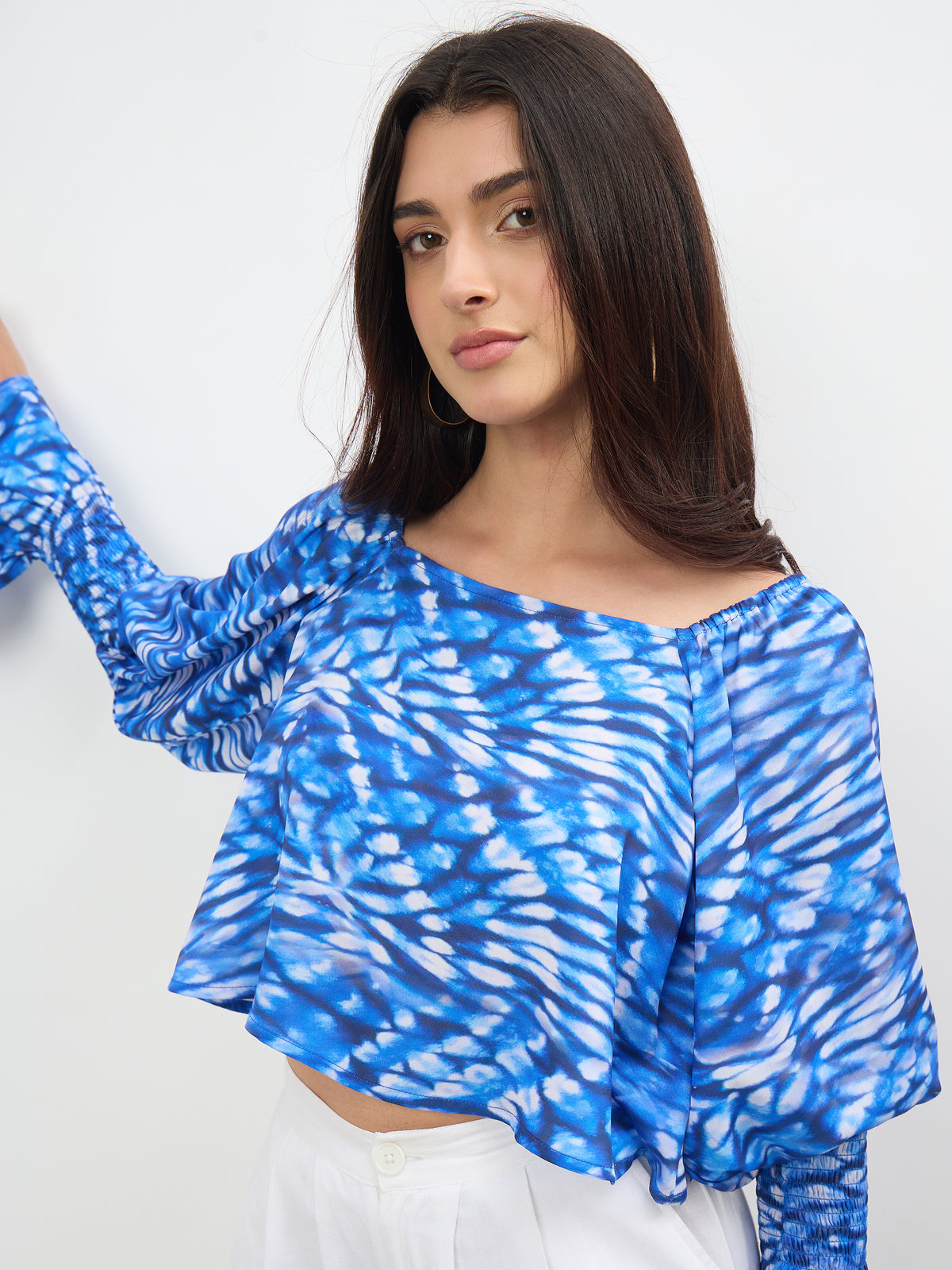 Navy Tie-dye Square Neck Regular Top-SASSAFRAS