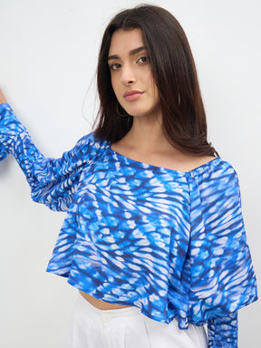 Navy Tie-dye Square Neck Regular Top-SASSAFRAS