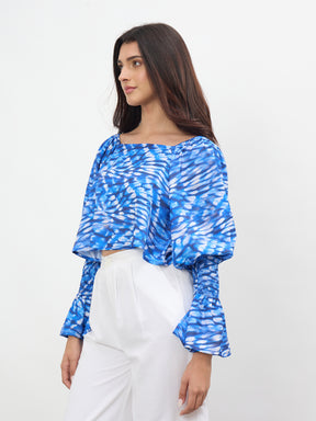 Navy Tie-dye Square Neck Regular Top-SASSAFRAS