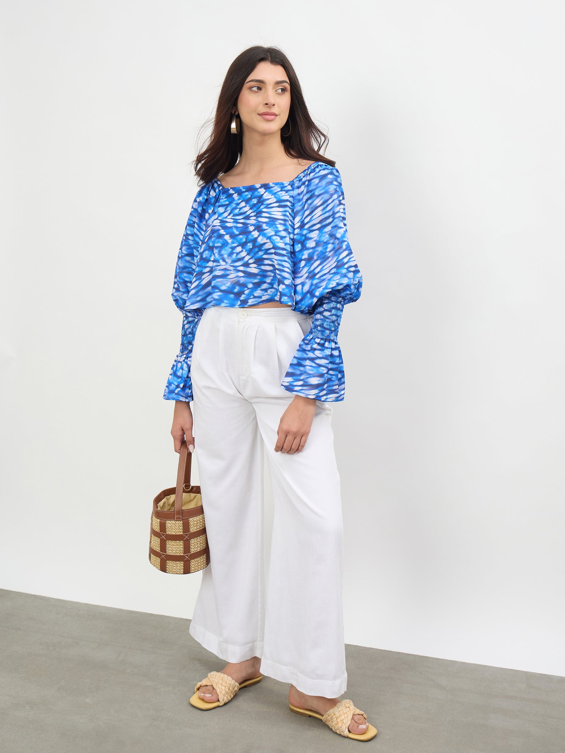 Navy Tie-dye Square Neck Regular Top-SASSAFRAS