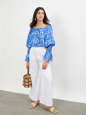 Navy Tie-dye Square Neck Regular Top-SASSAFRAS