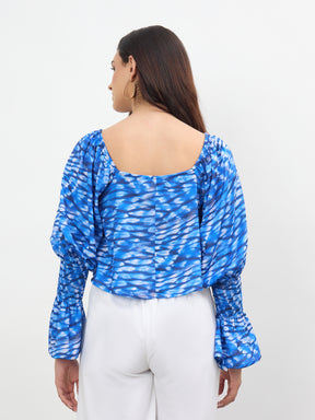 Women Navy Tie-dye Square Neck Regular Top