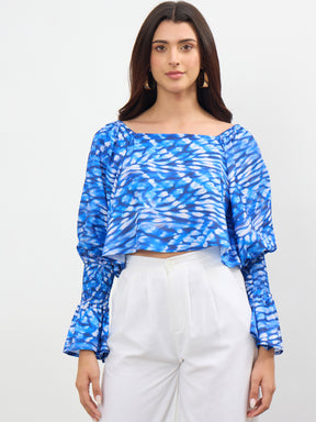 Women Navy Tie-dye Square Neck Regular Top